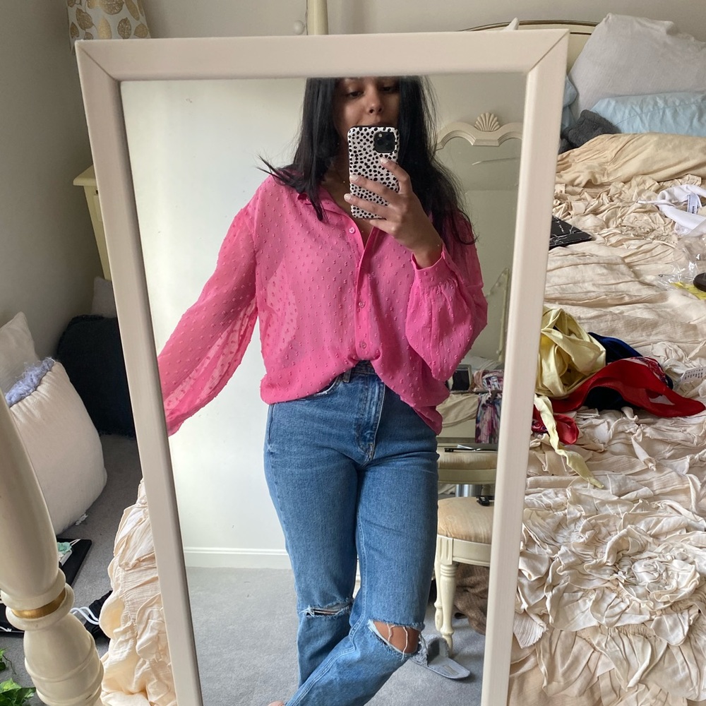 H&M Pink button down top with textured print